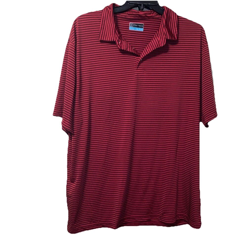 PGA Tour Golf Shirt Men’s XXL Red & Blue Striped Collared Excellent Condition